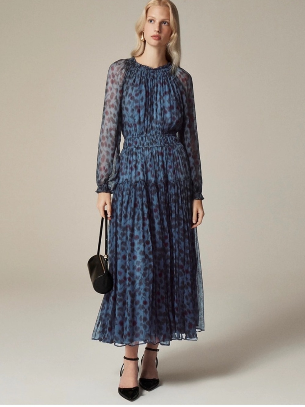 NEW J.Crew Crinkle Chiffon Sheer Long Sleeve Maxi Dress in Cherry Print Medium